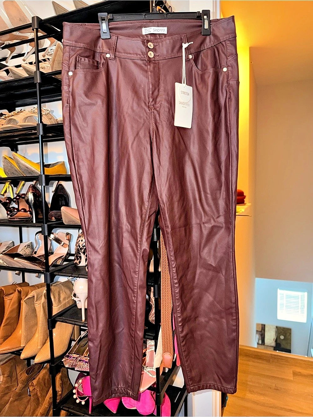 Sandpiper Stretch Sandpiper faux leather purple Skinny Pants Size 18W NWT